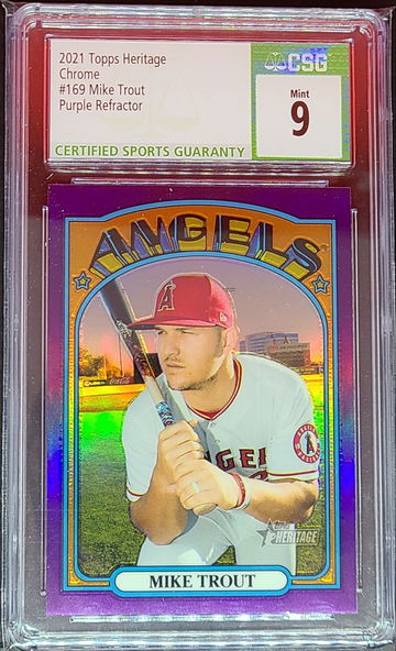 2021 Topps Heritage Chrome #169 Mike Trout Purple Refractor CSG Mint 9