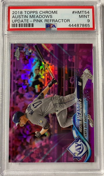 2018 Topps Chrome Update Series Austin Meadows Pink Refractor RC PSA 9 #HMT54 Tampa Bay Rays Low Pop 28