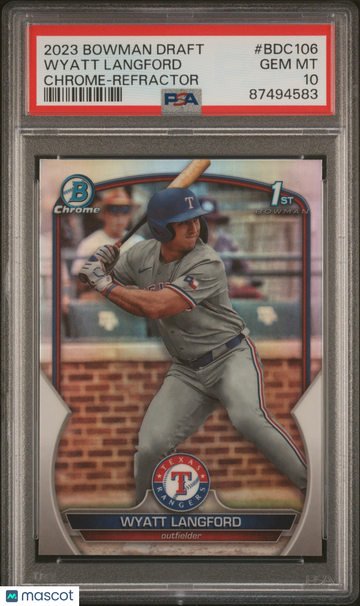 2023 Bowman Draft 1ST Wyatt Langford REFRACTOR #BDC106 PSA 10