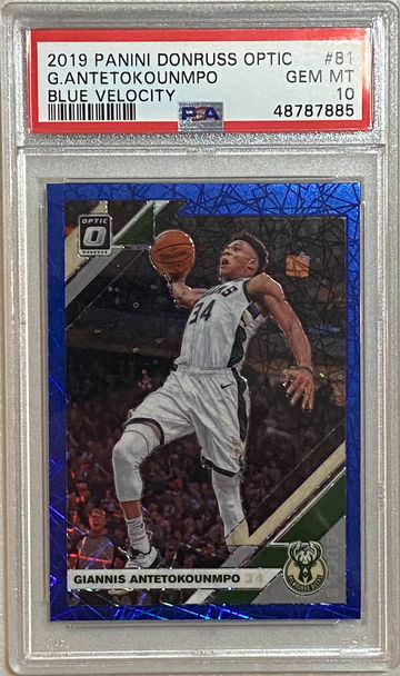 2019 Optic Giannis Antetokounmpo Blue Velocity PSA 10