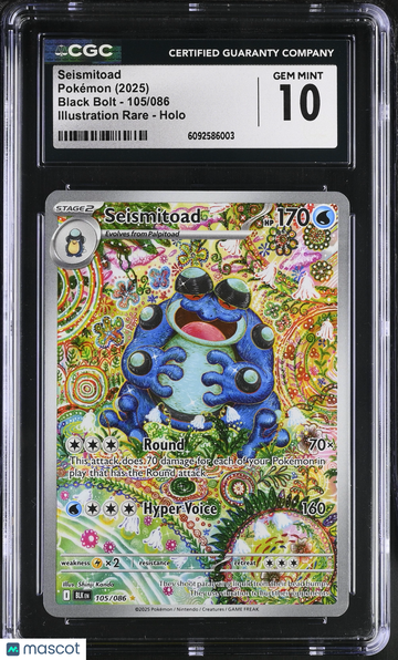 2025 Pokemon Black Bolt Seismitoad Holo Illustration Rare Illustration Rare CGC 10 #105/086