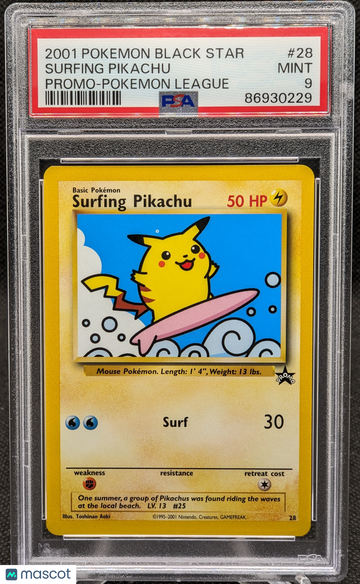 2001 Pokemon Black Star Promo Pokemon League Surfing Pikachu #28 PSA 9