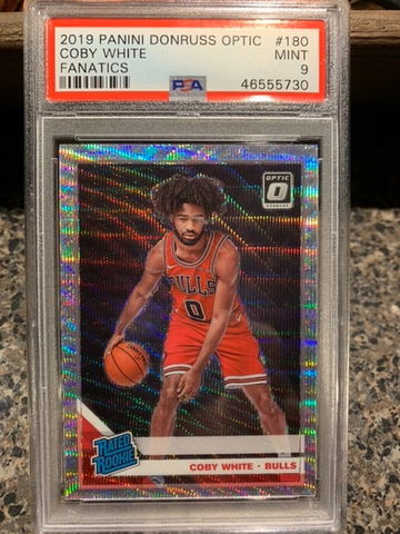 Psa 9 2019 Coby White Donruss Optic Fanatics silver wave prizm 
