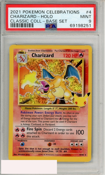 2021 POKEMON CELEBRATIONS CLASSIC COLLECTION CHARIZARD-HOLO #4 BASE SET PSA 9