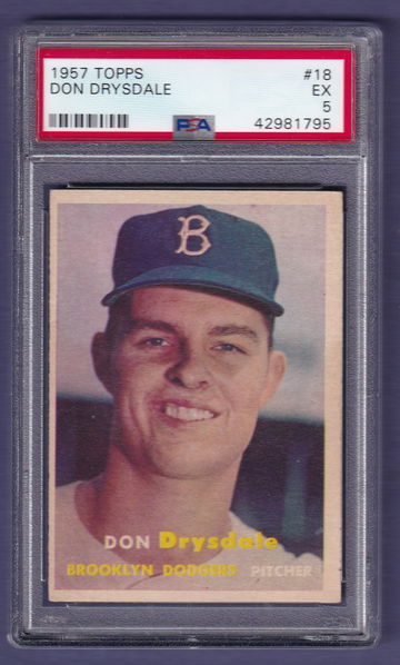 1957 Topps #18 Don Drysdale PSA 5