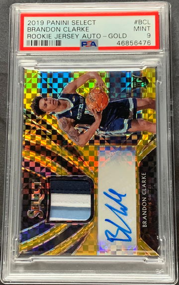 2019 Select Brandon Clarke RPA Rookie Jersey Patch Auto Gold #1/10 PSA 9