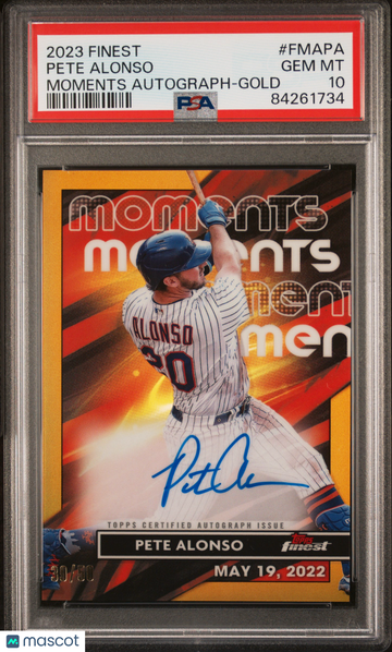 2023 Topps Finest Finest Moments Autographs Pete Alonso #FMAPA Gold /50 PSA 10