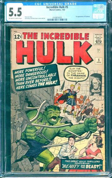 Incredible Hulk #5 (1963) CGC 5.5 -- O/w to white pages; 1st app. of Tyrannus