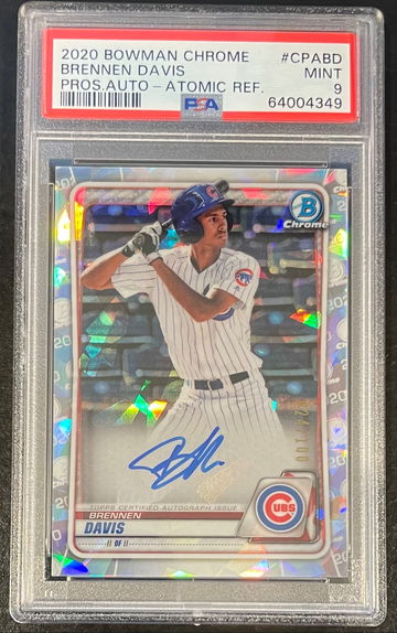 2020 Bowman Chrome Brennen Davis RC Atomic Refractor  AUTO /100 Cubs PSA 9