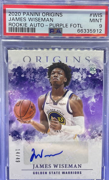 JAMES WISEMAN 2020-21 PANINI ORIGINS PURPLE FOTL ROOKIE AUTO /49 GOLDEN STATE WARRIORS PSA 9 MINT
