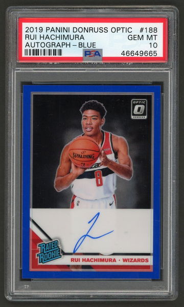 2019 Rui Hachimura Panini Optic Blue Prizm Auto PSA 10 Rookie