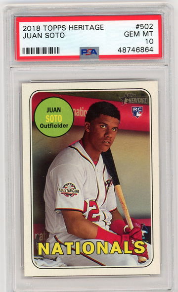 2018 Topps Heritage Juan Soto Rookie RC PSA 10 Gem Nationals #502