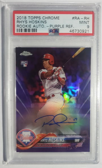 2018 Topps Chrome Rhys Hoskins Purple Refractor Auto PSA 9 /250