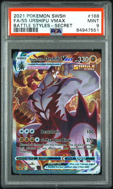 2021 Pokemon Sword and Shield Battle Styles Secret Rare Single Strike Urshifu Vmax #168 /163 PSA 9