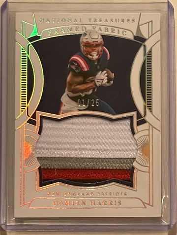 2021 National Treasures Damien Harris Framed Fabric 4-color game worn patch 01/25!
