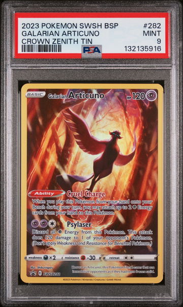 2023 Pokemon Sword and Shield Black Star Promos Crown Zenith Tins Galarian Articuno #SWSH282 PSA 9
