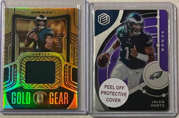 2022 Philadelphia Eagles QB Jalen Hurts 2 card lot including numbered patch