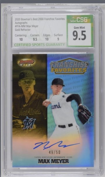 2020 Bowman's Best 2020 Franchise Favorites #FA-MM Max Myer Blue Refractor CSG 9.5 #/50