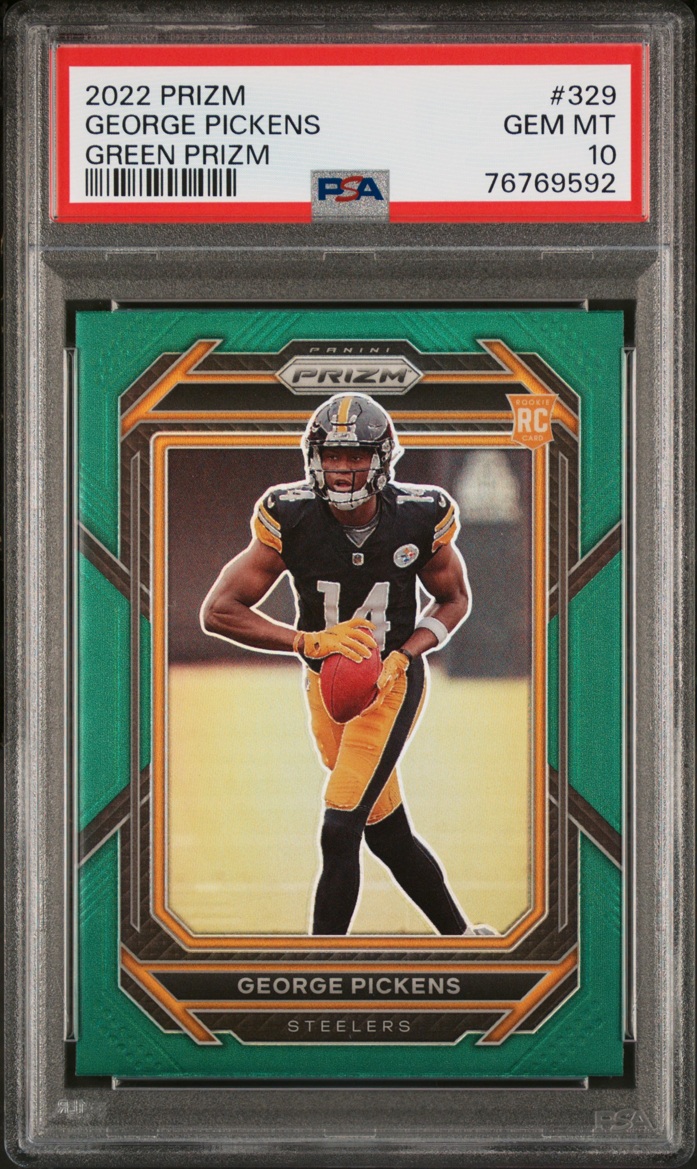 George Pickens 2022 Panini Prizm #329 Green Prizm RC PSA10 GEM MT Steelers