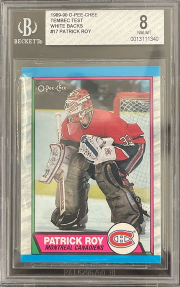 Patrick Roy 1989-90 O-Pee-Chee Tembec Test Set White Back #17 BGS 8 Extremely Rare card