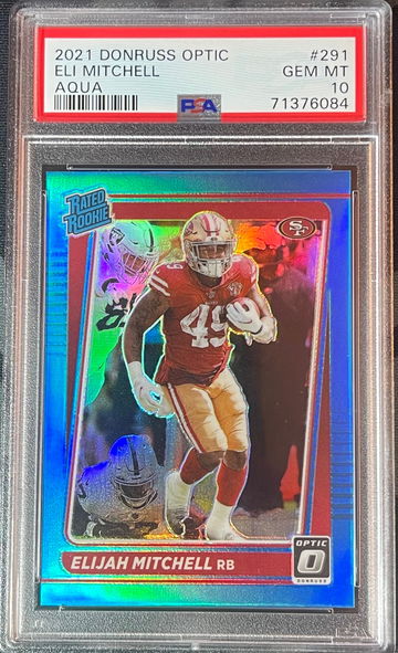 2021 Donruss Optic Eli Mitchell Rated Rookie Aqua /299 PSA 10