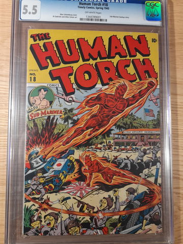 Human Torch  # 18  CGC  5.5 , Alex Schomburg cover, Sub-Mariner backup story
