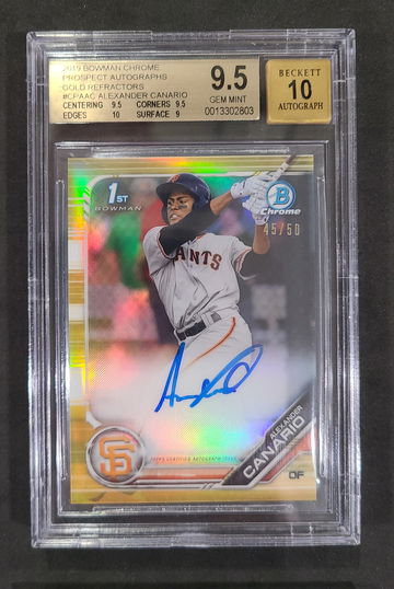 Alexander Canario 2019 Bowman Chrome Gold Refractor Autograph BGS 9.5