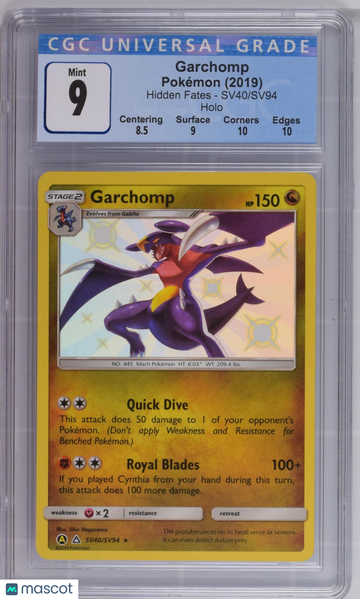 2019 Pokémon Hidden Fates Garchomp Shiny Vault CGC 9 #SV40/SV94