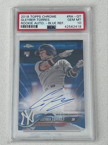 Gleyber Torres 2018 Topps Chrome Auto Blue Refractor #/150 PSA 10 