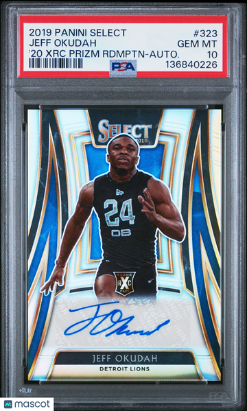 2019 Panini Select 2020 XRC Prizm Redemption Jeff Okudah #323 '20 Rdmptn Autograph PSA 10