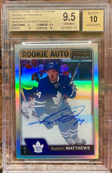 2016-17 O-Pee-Chee Platinum Auston Matthews Rainbow Rookie Auto BGS 9.5 Pop 4