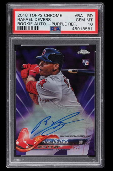 Rafael Devers 2018 Topps Chrome Purple Refractor Auto /250 RC PSA 10