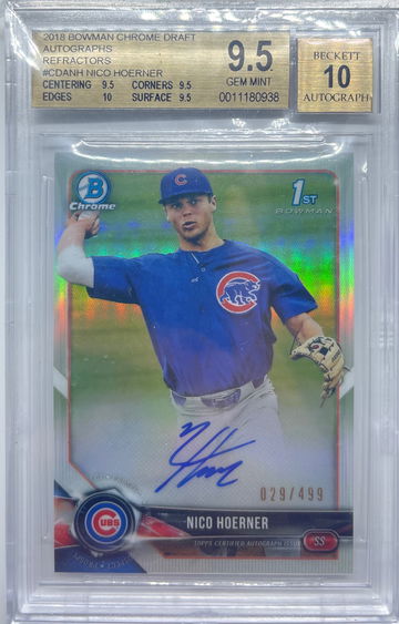 BGS 9.5 NICO HOERNER AUTO 2018 Bowman Chrome REFRACTOR #/499 RC GEM MINT