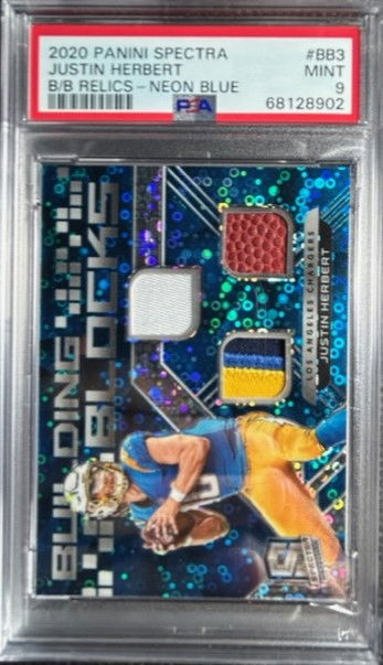 2020 Panini Spectra /50 BB3 Justin Herbert RC Rookie Neon Blue PSA 9 MINT POP 4  3 color patch