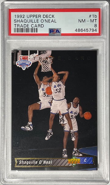1992 Upper Deck #1b Shaquille O’Neal Trade Card RC Rookie PSA 8