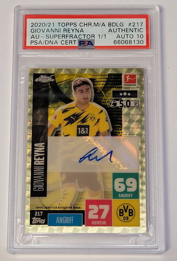 Giovanni Reyna Superfractor Auto PSA 10 2020-21 Topps Chrome Bundesliga Match Attax #217 TRUE 1/1