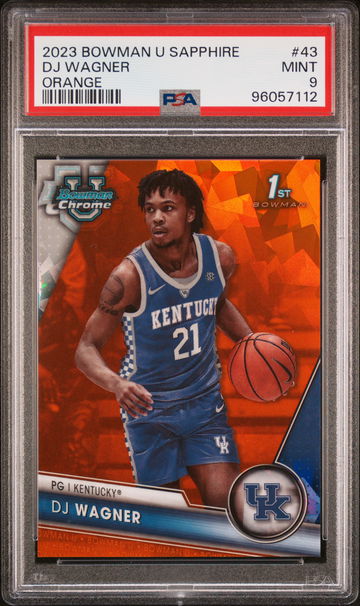 2023 Bowman University Chrome Sapphire Orange Dj Wagner #43 /25 PSA 9