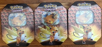 Pokemon Raichu GX Hidden Fates Tin Factory Sealed lot of 3 
