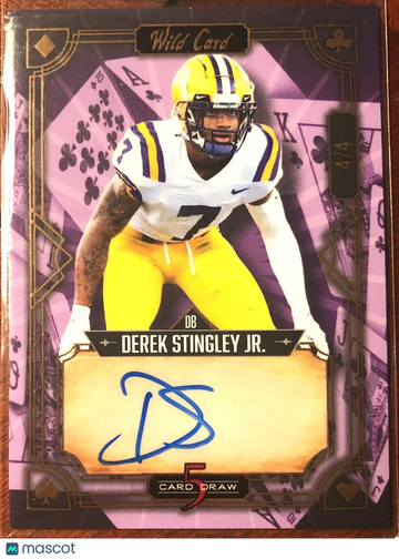 DEREK STINGLEY JR. 2022 Wild Card 5 Card Draw AUTO PURPLE Parallel SP #4/4 LSU