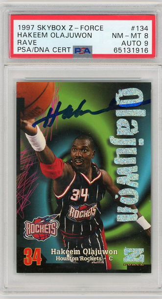 Hakeem Olajuwon 1997 Skybox Z-Force Rave /399 PSA 8 Auto 9