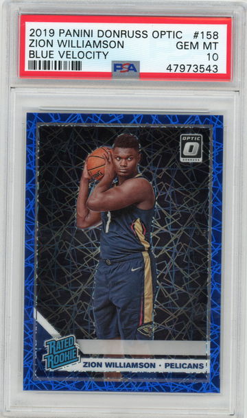 2019 Panini Donruss Optic Zion Williamson Blue Velocity RC #158 PSA 10 GEM MINT
