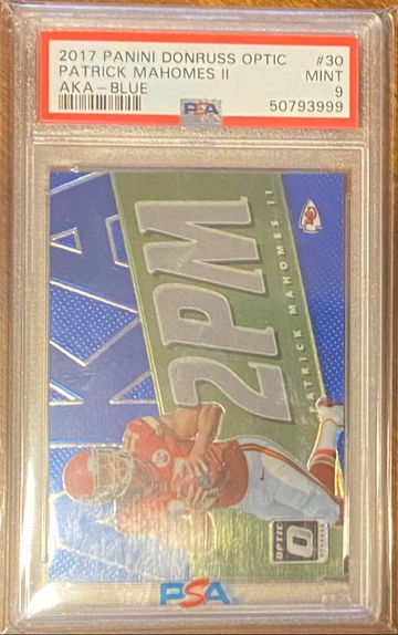 2017 PATRICK MAHOMES PANINI DONRUSS OPTIC BLUE 99/149 ROOKIE RC AKA 2PM #30 PSA 9 MINT KANSAS CITY CHIEFS