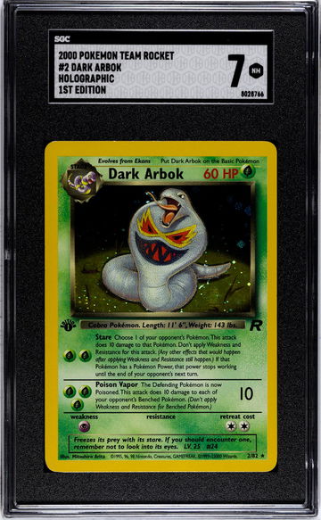 2000 Pokemon Team Rocket #2 Dark Arbok Holographic 1st Ed. SGC 7