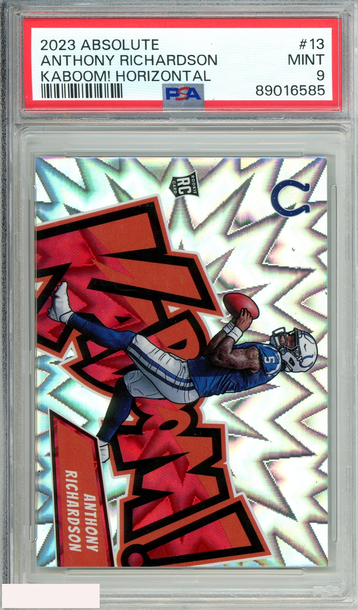 2023 PANINI ABSOLUTE ANTHONY RICHARDSON #13 KABOOM! HORIZONTAL RC PSA 9 MINT