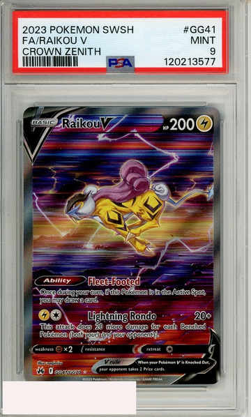 2023 POKEMON SWSH CROWN ZENITH FA RAIKOU V #GG41 PSA 9 MINT