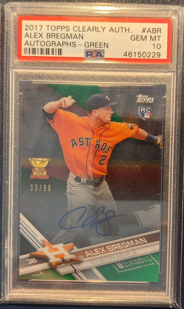 2017 Topps Clearly Authentic Alex Bregman Rookie Autograph Green /99 PSA 10