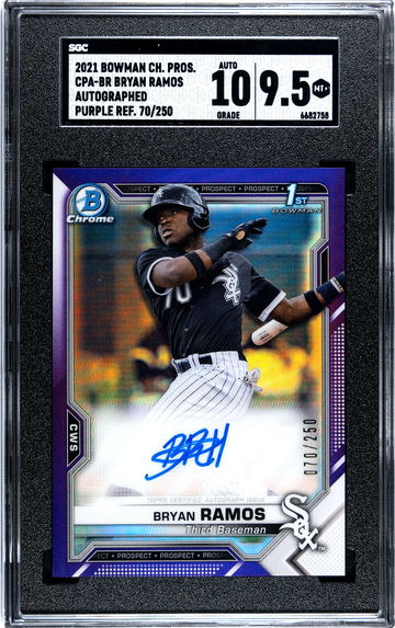 2021 Bowman Chrome Prospects CPA-BR Bryan Ramos Autographed Purple Refractor 70/250! SGC 9.5/10