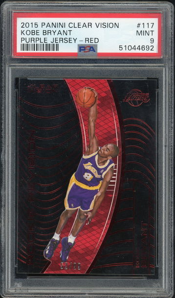 Kobe Bryant 2015-16 Panini Clear Vision Kobe Bryant Purple Jersey Red Parallel #52/99 PSA 9 MINT Lakers Rookie Revision!