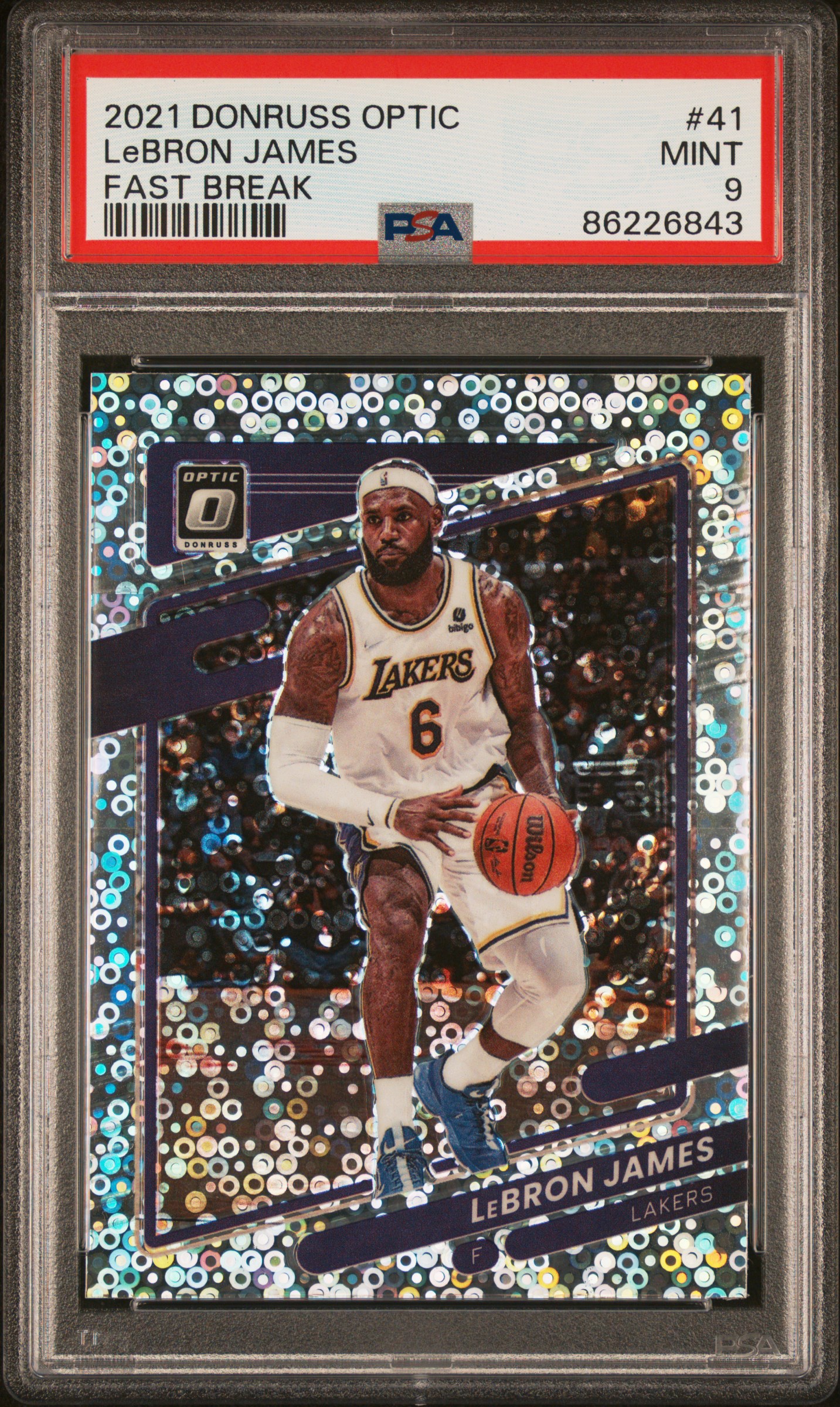 LeBron James 2021-22 Panini Donruss Optic #41 Fast Break PSA9 MINT Lakers