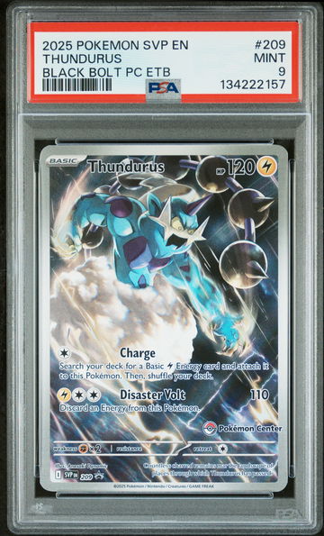 2025 Pokemon Scarlet and Violet Black Star Black Bolt Promo Pokemon Center Elite Trainer Box Thundurus #209 PSA 9
